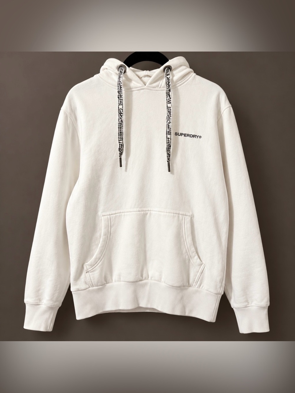 Superdry White Pullover Hoodie | Logo Hood & Branded Drawstrings | Mens Medium